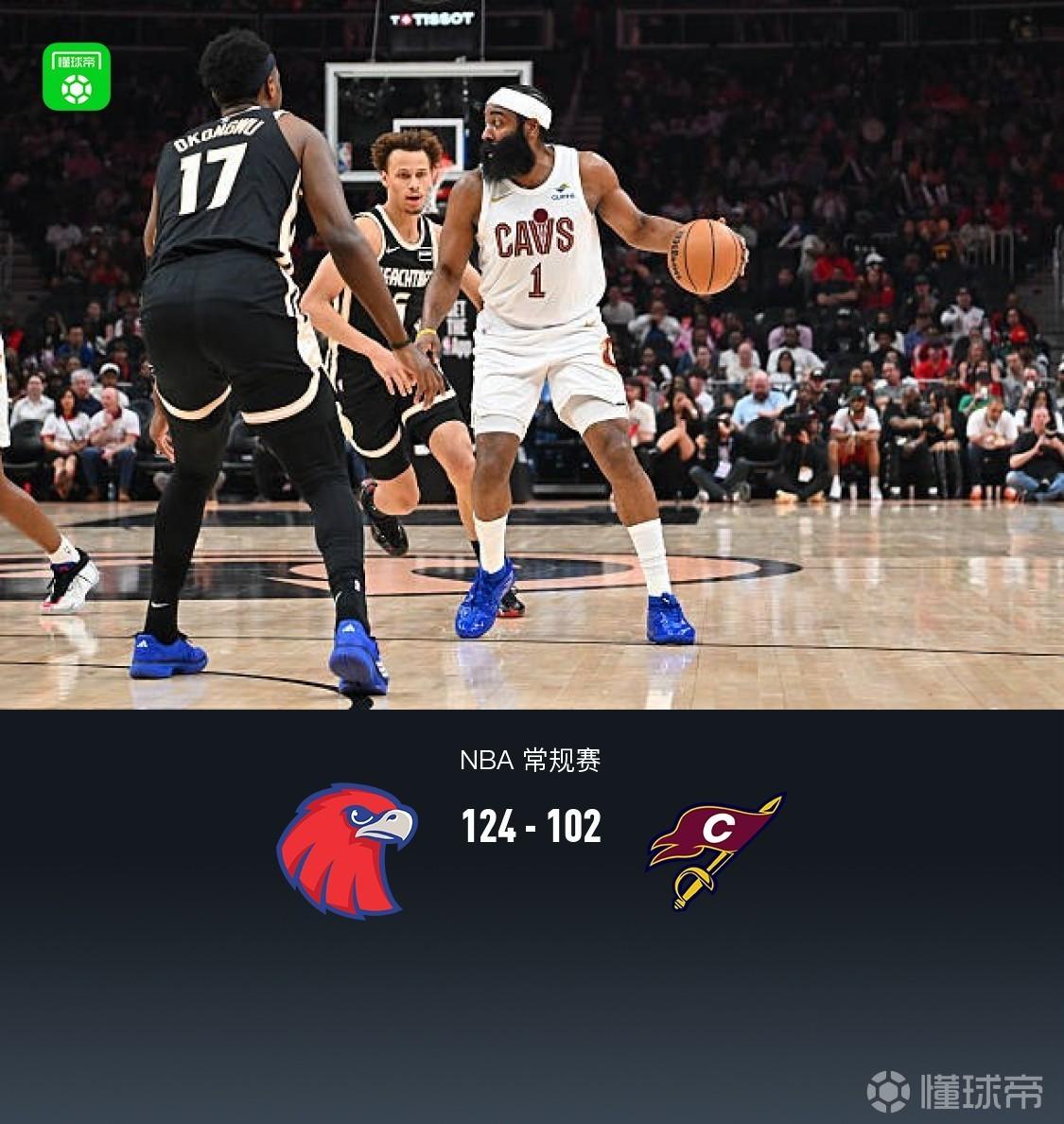 老鷹124-102大勝騎士，CJ-麥科勒姆29分，哈登20+5
