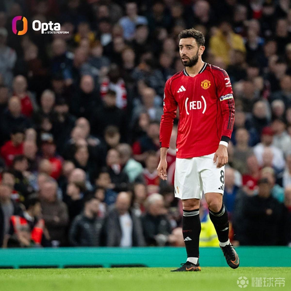 自范佩西以來，B費是首位連續(xù)7場英超參與進球的曼聯球員